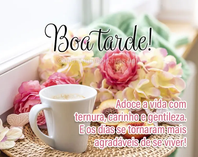 Adoce a vida com ternura, carinho e gentileza. E os dias se tornaram mais agradáveis de se viver! Boa tarde!