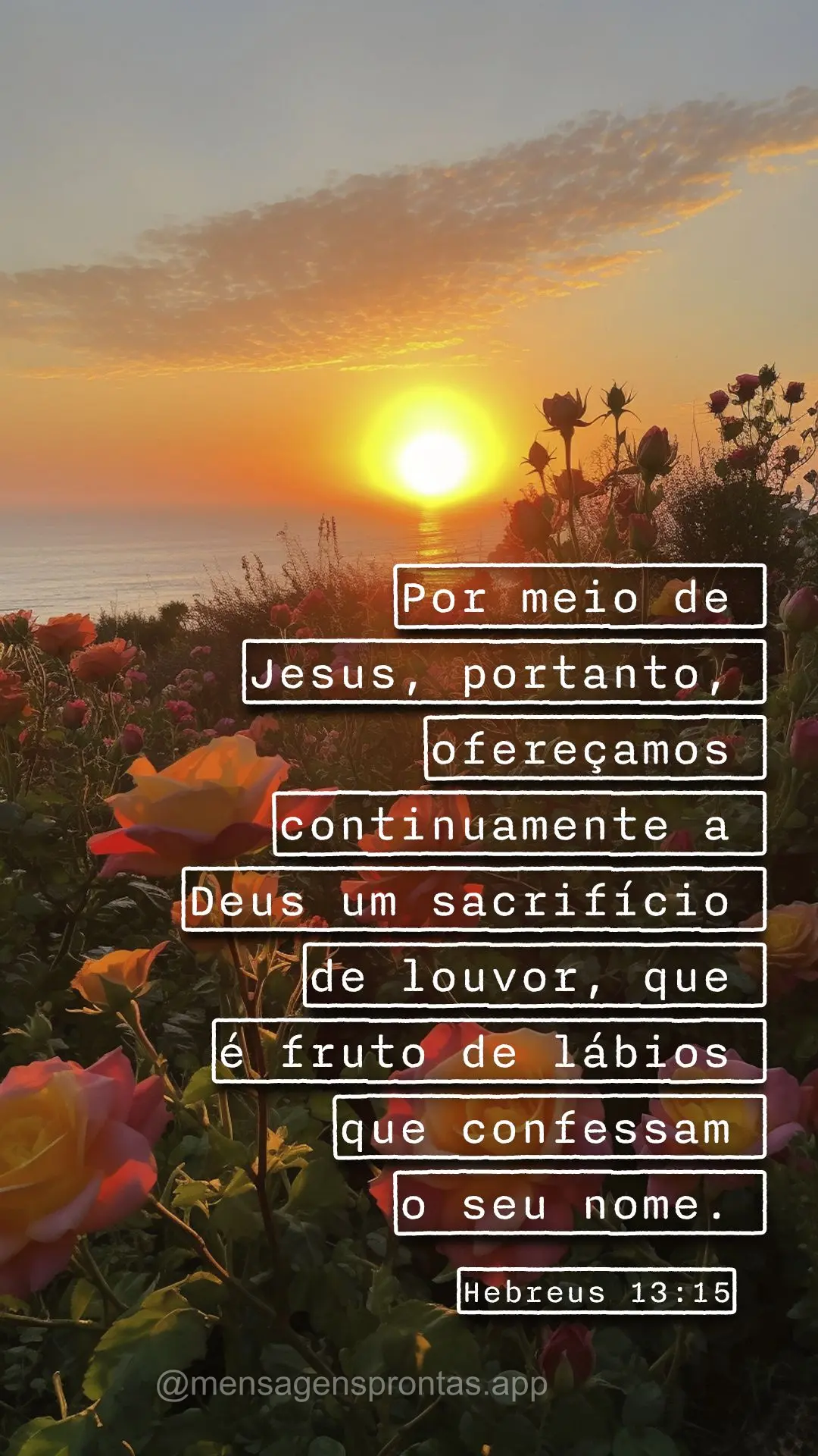 Por meio de Jesus, portanto, ofereçamos continuamente a Deus um sacrifício de louvor, que é fruto de lábios que confessam o seu nome.  Hebreus 13:15...