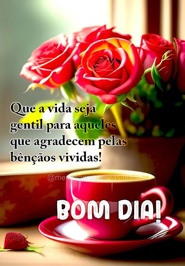 Que a vida seja gentil para aqueles que agradecem pelas bênçãos vividas! Bom dia!