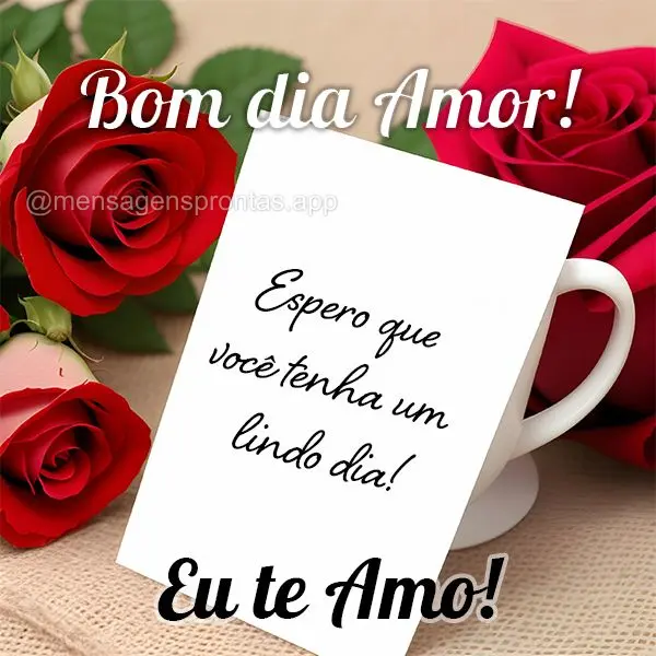 Bom dia Amor! Espero que você tenha um lindo dia! Eu te Amo!