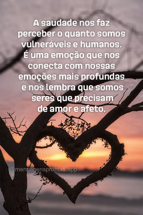 A saudade nos faz perceber o quanto somos vulneráveis e humanos. É uma emoção que nos conecta com nossas emoções mais profundas e nos lembra que so...