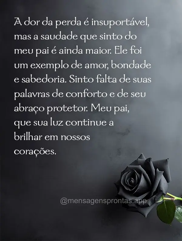 A dor da perda é insuportável, mas a saudade que sinto do meu pai é ainda maior. Ele foi um exemplo de amor, bondade e sabedoria. Sinto falta de suas ...