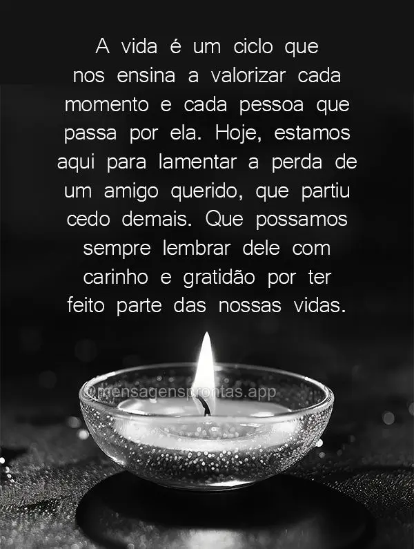 A vida é um ciclo que nos ensina a valorizar cada momento e cada pessoa que passa por ela. Hoje, estamos aqui para lamentar a perda de um amigo querido,...