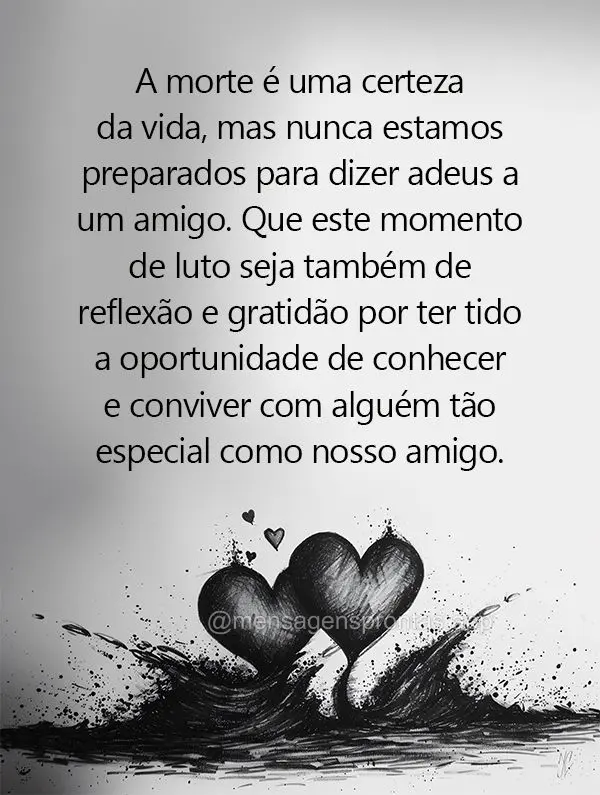 A morte é uma certeza da vida, mas nunca estamos preparados para dizer adeus a um amigo. Que este momento de luto seja também de reflexão e gratidão ...