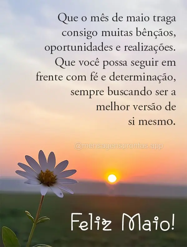 Que o mês de maio traga consigo muitas bênçãos, oportunidades e realizações. Que você possa seguir em frente com fé e determinação, sempre busc...