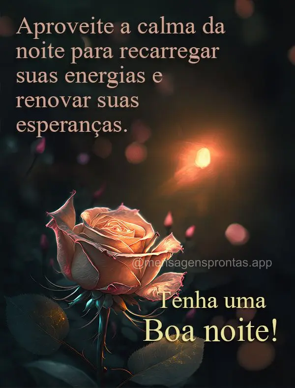 Aproveite a calma da noite para recarregar suas energias e renovar suas esperanças. Tenha uma boa noite!