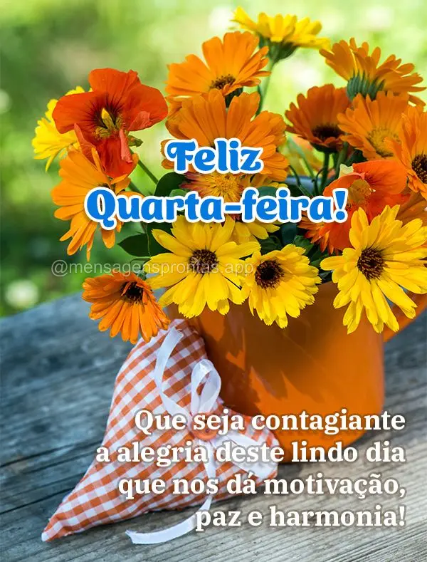 Que seja contagiante a alegria deste lindo dia que nos dá motivação, paz e harmonia! Feliz Quarta-feira!