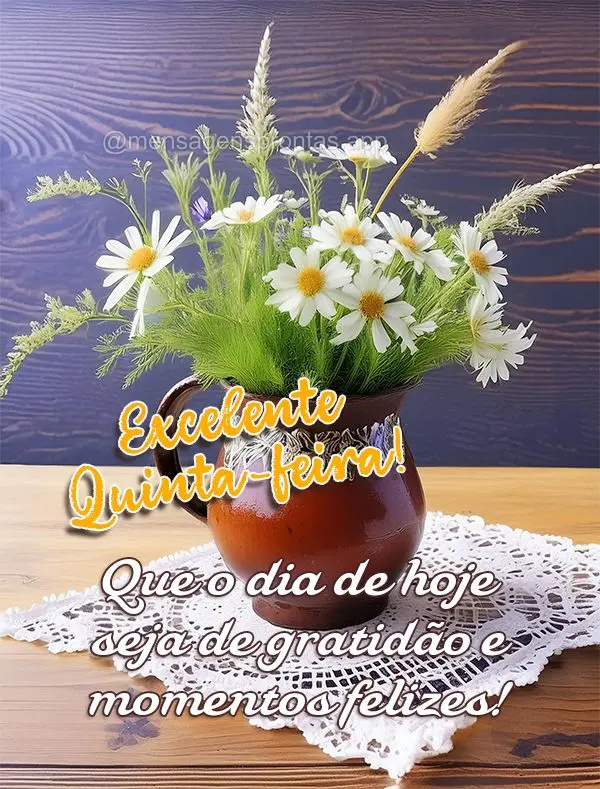 Que o dia de hoje seja de gratidão e momentos felizes! Excelente Quinta-feira!