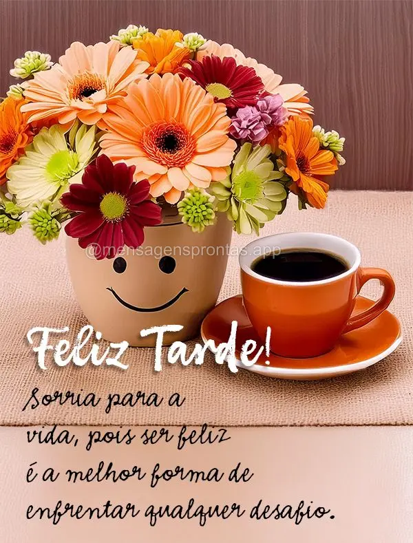 Sorria para a vida, pois ser feliz é a melhor forma de enfrentar qualquer desafio. Feliz Tarde!