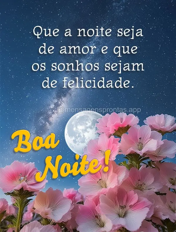 Que a noite seja de amor e que os sonhos sejam de felicidade. Boa noite!
