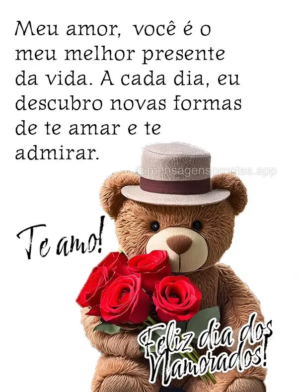 Meu amor, você é o meu melhor presente da vida. A cada dia, eu descubro novas formas de te amar e te admirar. Obrigada por me fazer tão feliz e por se...