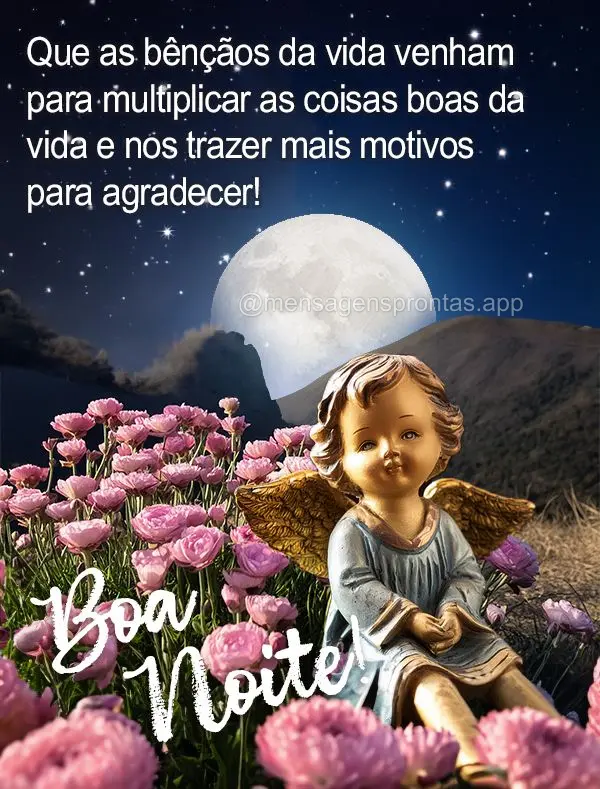 Que as bênçãos da vida venham para multiplicar as coisas boas da vida e nos trazer mais motivos para agradecer! Boa noite!