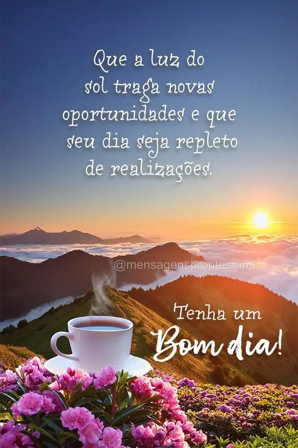 Que a luz do sol traga novas oportunidades e que seu dia seja repleto de realizações. Tenha um Bom dia!