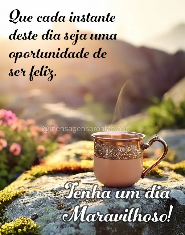 Que cada instante deste dia seja uma oportunidade de ser feliz. Tenha um dia maravilhoso!