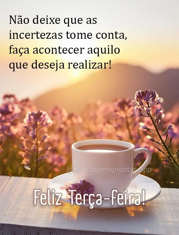 Não deixe que as incertezas tome conta, faça acontecer aquilo que deseja realizar! Feliz Terça-feira!