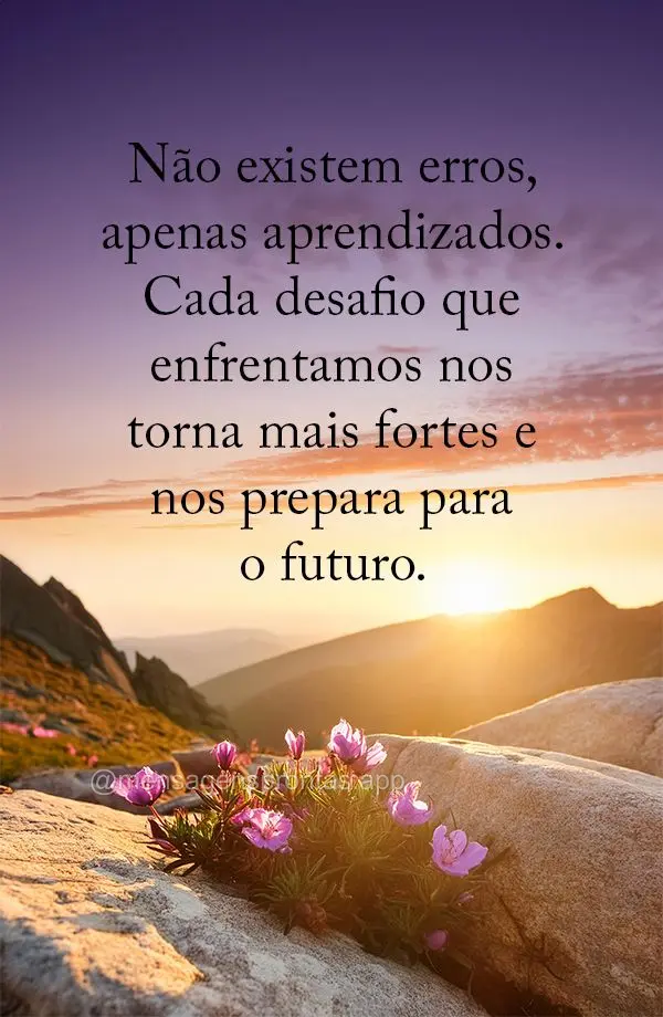 Não existem erros, apenas aprendizados. Cada desafio que enfrentamos nos torna mais fortes e nos prepara para o futuro.