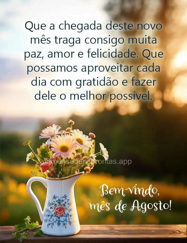 Que a chegada deste novo mês traga consigo muita paz, amor e felicidade. Que possamos aproveitar cada dia com gratidão e fazer dele o melhor possível....