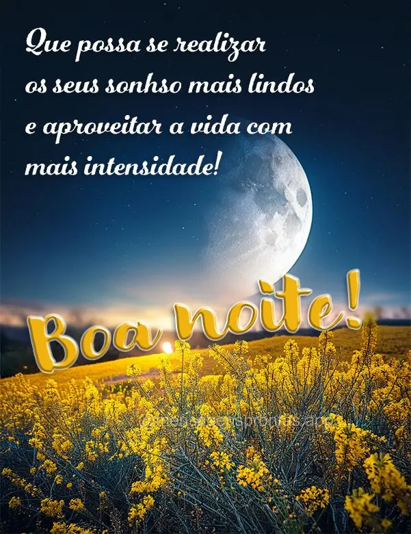 Que possa se realizar os seus sonhos mais lindos e aproveitar a vida com mais intensidade! Boa noite!