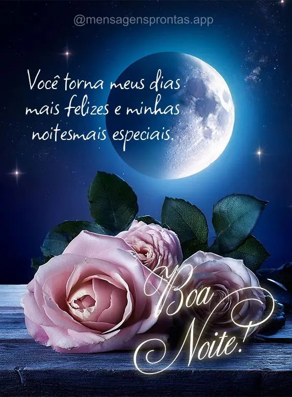 Você torna meus dias mais felizes e minhas noites mais especiais. Boa noite!