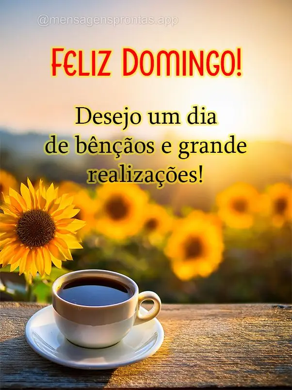 Desejo um dia de bênçãos e grande realizações! Feliz Domingo!