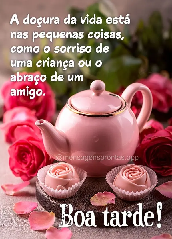 A doçura da vida está nas pequenas coisas, como o sorriso de uma criança ou o abraço de um amigo. Boa tarde!