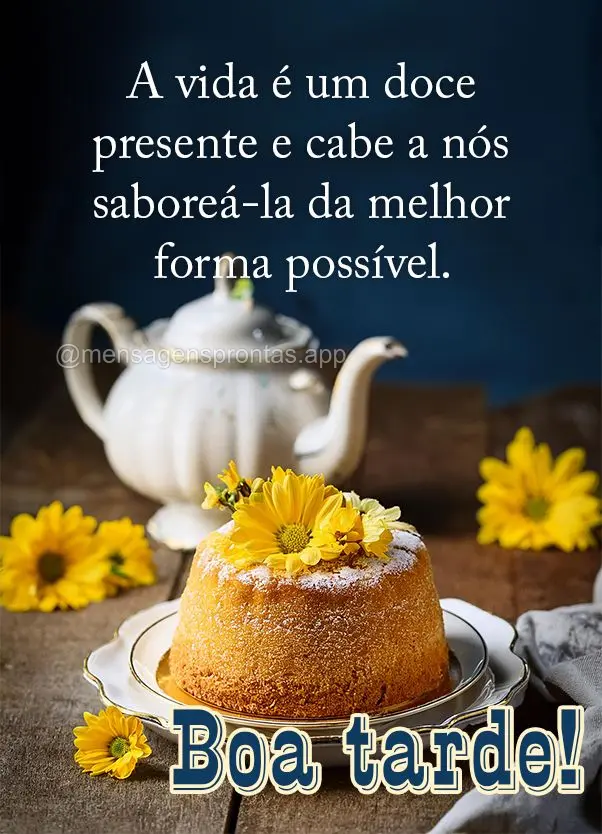 A vida é um doce presente e cabe a nós saboreá-la da melhor forma possível. Boa tarde!