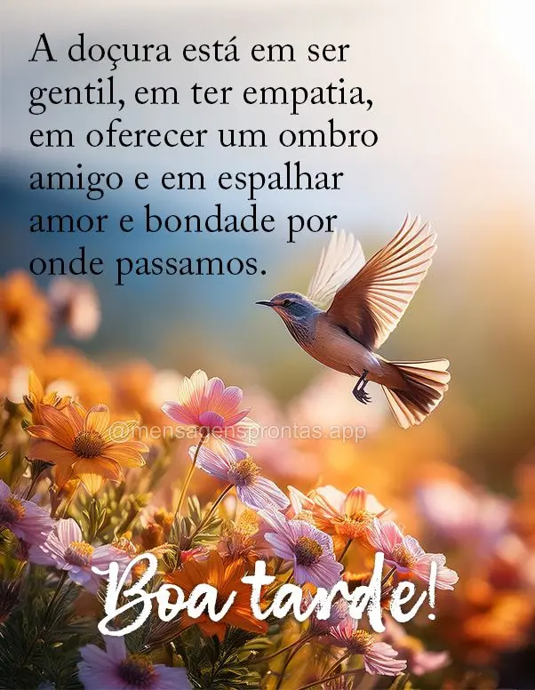 A doçura está em ser gentil, em ter empatia, em oferecer um ombro amigo e em espalhar amor e bondade por onde passamos. Boa tarde!