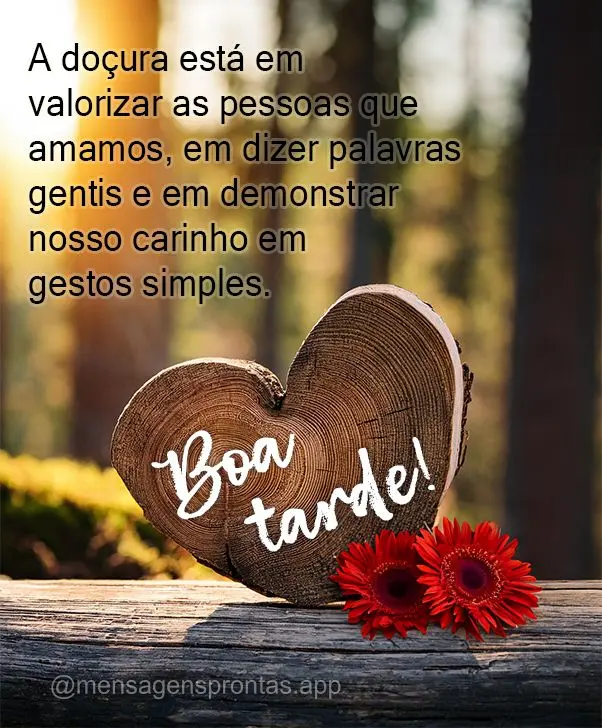 A doçura está em valorizar as pessoas que amamos, em dizer palavras gentis e em demonstrar nosso carinho em gestos simples. Boa tarde!