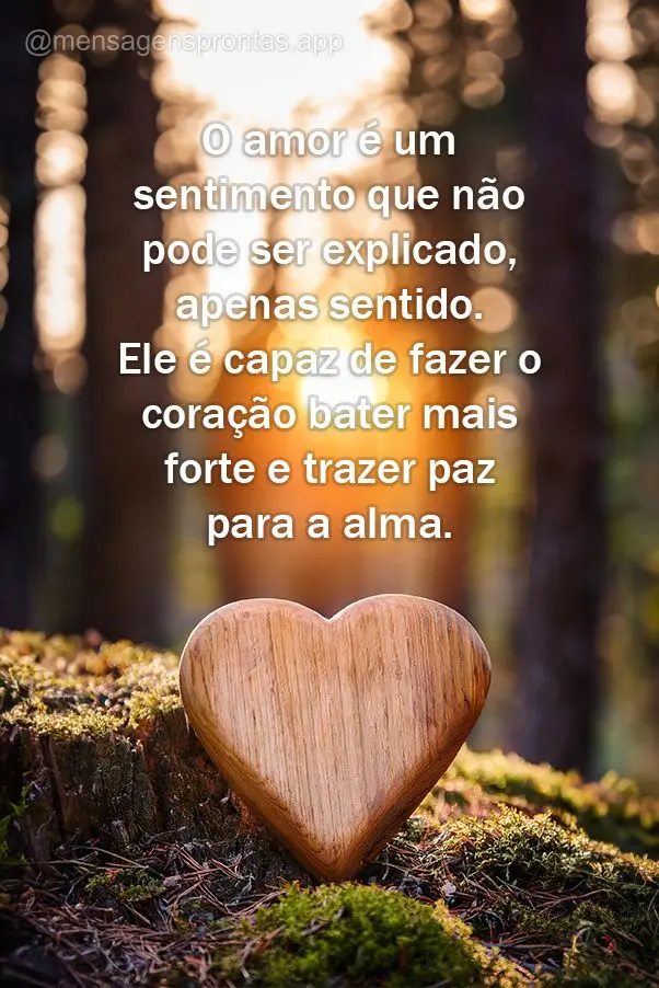 O amor é um sentimento que não pode ser explicado, apenas sentido. Ele é capaz de fazer o coração bater mais forte e trazer paz para a alma.