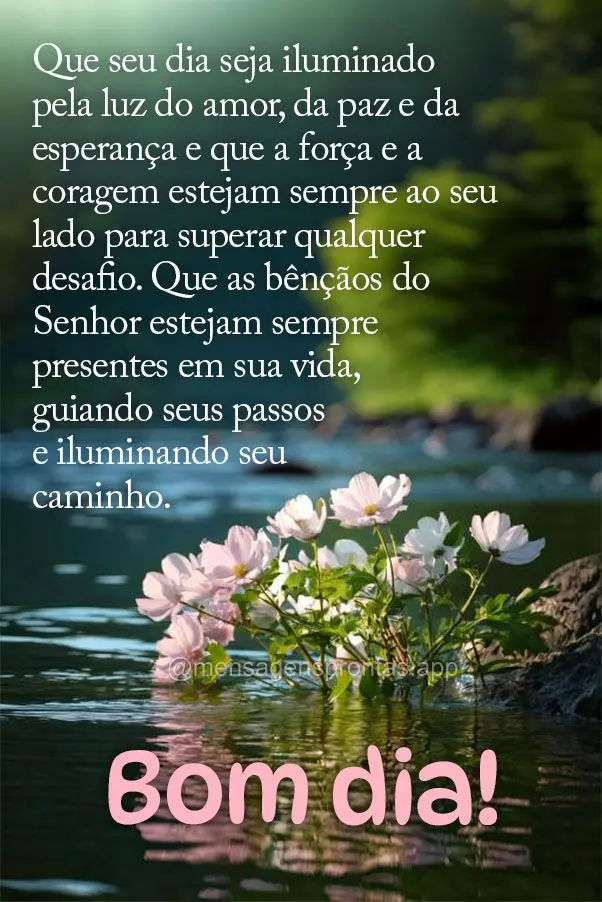 Que seu dia seja iluminado pela luz do amor, da paz e da esperança e que a força e a coragem estejam sempre ao seu lado para superar qualquer desafio. ...