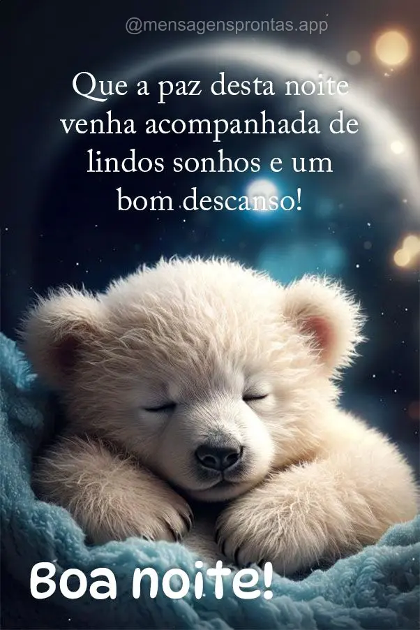 Que a paz desta noite venha acompanhada de lindos sonhos e um bom descanso!  Boa noite!