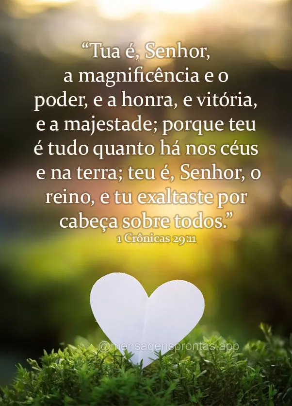 “Tua é, Senhor, a magnificência e o poder, e a honra, e vitória, e a majestade; porque teu é tudo quanto há nos céus e na terra; teu é, Senhor, ...