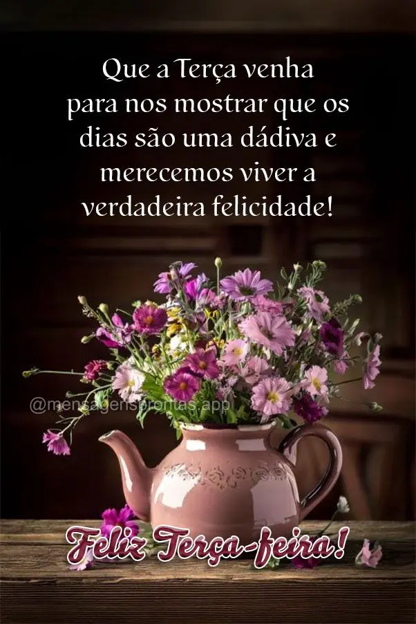 Que a Terça venha para nos mostrar que os dias são uma dádiva e merecemos viver a verdadeira felicidade! Feliz Terça-feira!