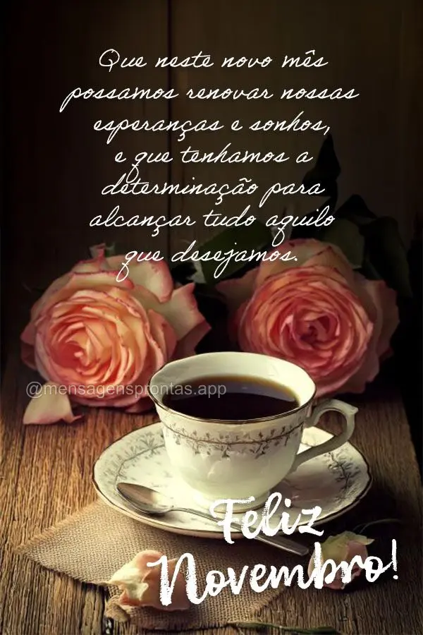 Que neste novo mês possamos renovar nossas esperanças e sonhos, e que tenhamos a determinação para alcançar tudo aquilo que desejamos. Feliz Novembr...