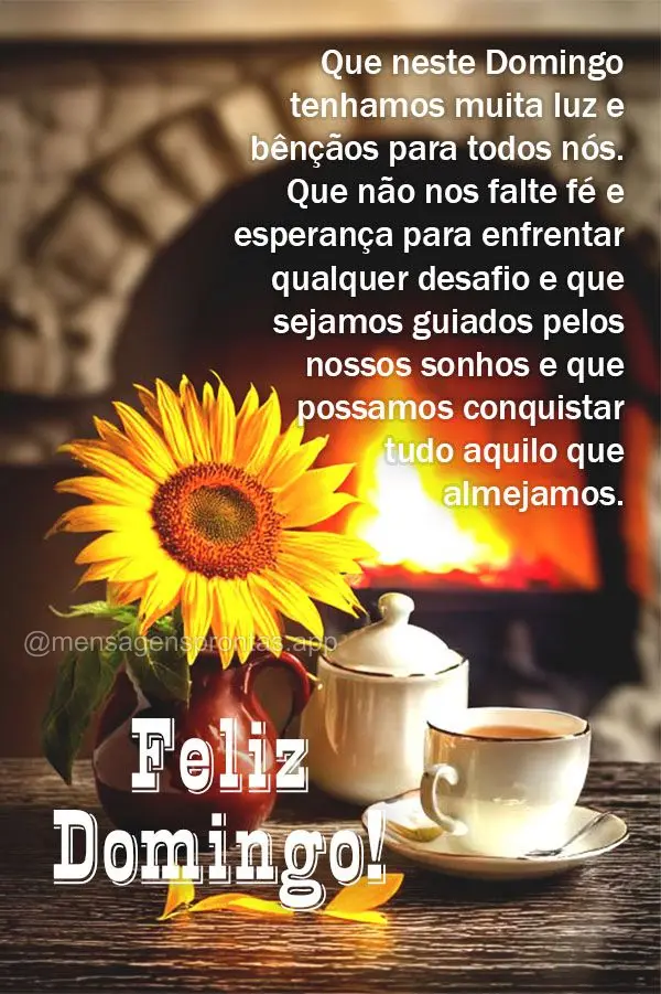 Que neste Domingo tenhamos muita luz e bênçãos para todos nós. Que não nos falte fé e esperança para enfrentar qualquer desafio e que sejamos guia...