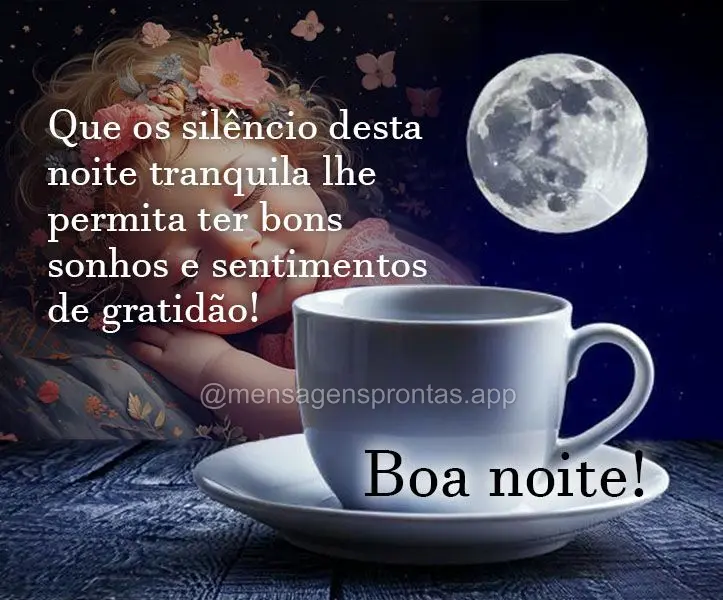 Que os silêncio desta noite tranquila lhe permita ter bons sonhos e sentimentos de gratidão! Boa noite! 