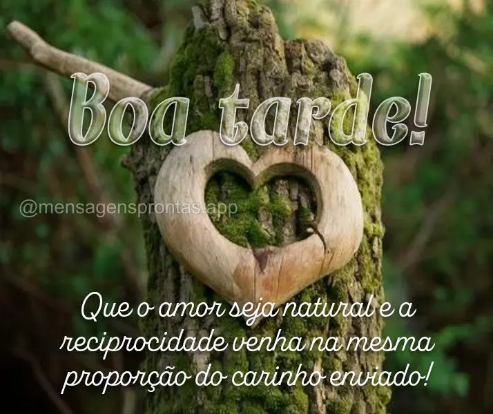 Que o amor seja natural e a reciprocidade venha na mesma proporção do carinho enviado! Boa tarde!