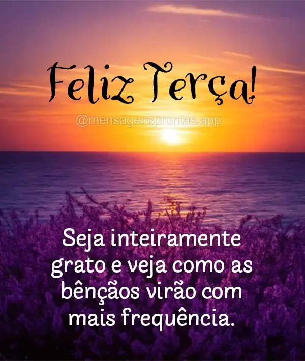 Seja inteiramente grato e veja como as bênçãos virão com mais frequência. Feliz Terça!