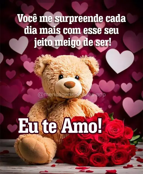 Você me surpreende cada dia mais com esse seu jeito meigo de ser! Eu te amo!