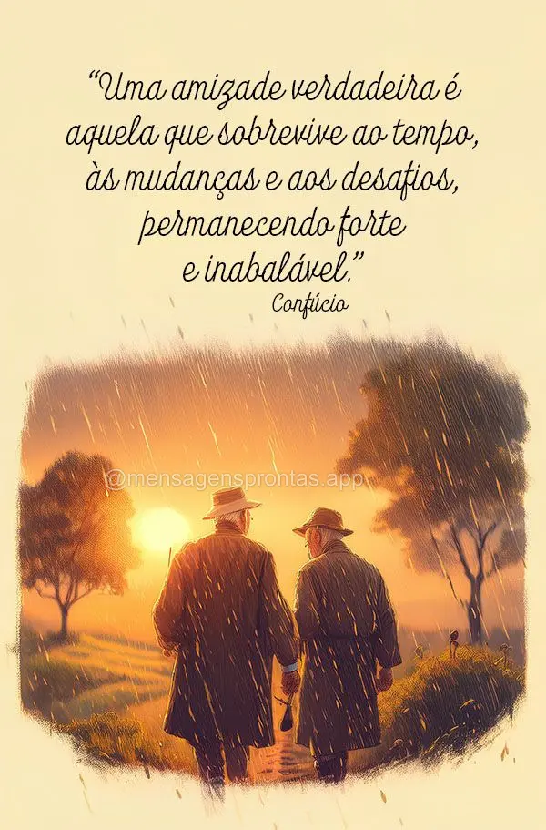 "Uma amizade verdadeira é aquela que sobrevive ao tempo, às mudanças e aos desafios, permanecendo forte e inabalável." Confúcio