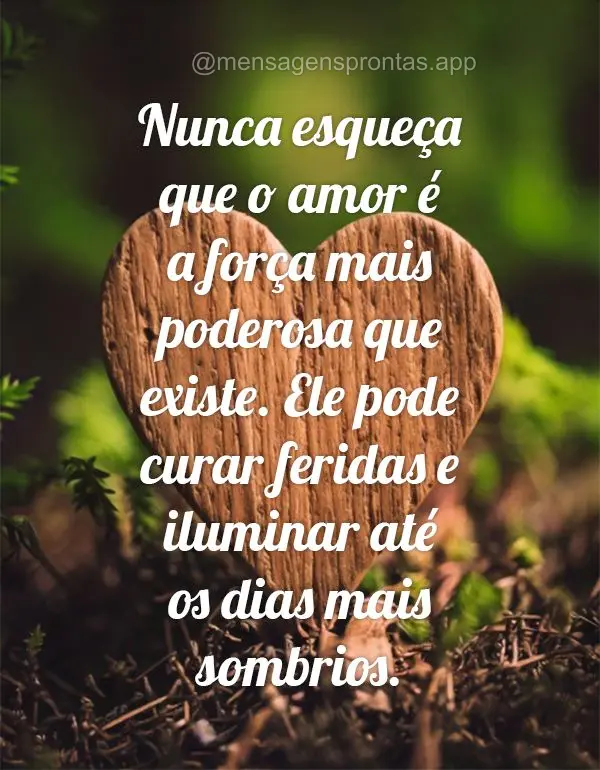 Nunca esqueça que o amor é a força mais poderosa que existe. Ele pode curar feridas e iluminar até os dias mais sombrios.