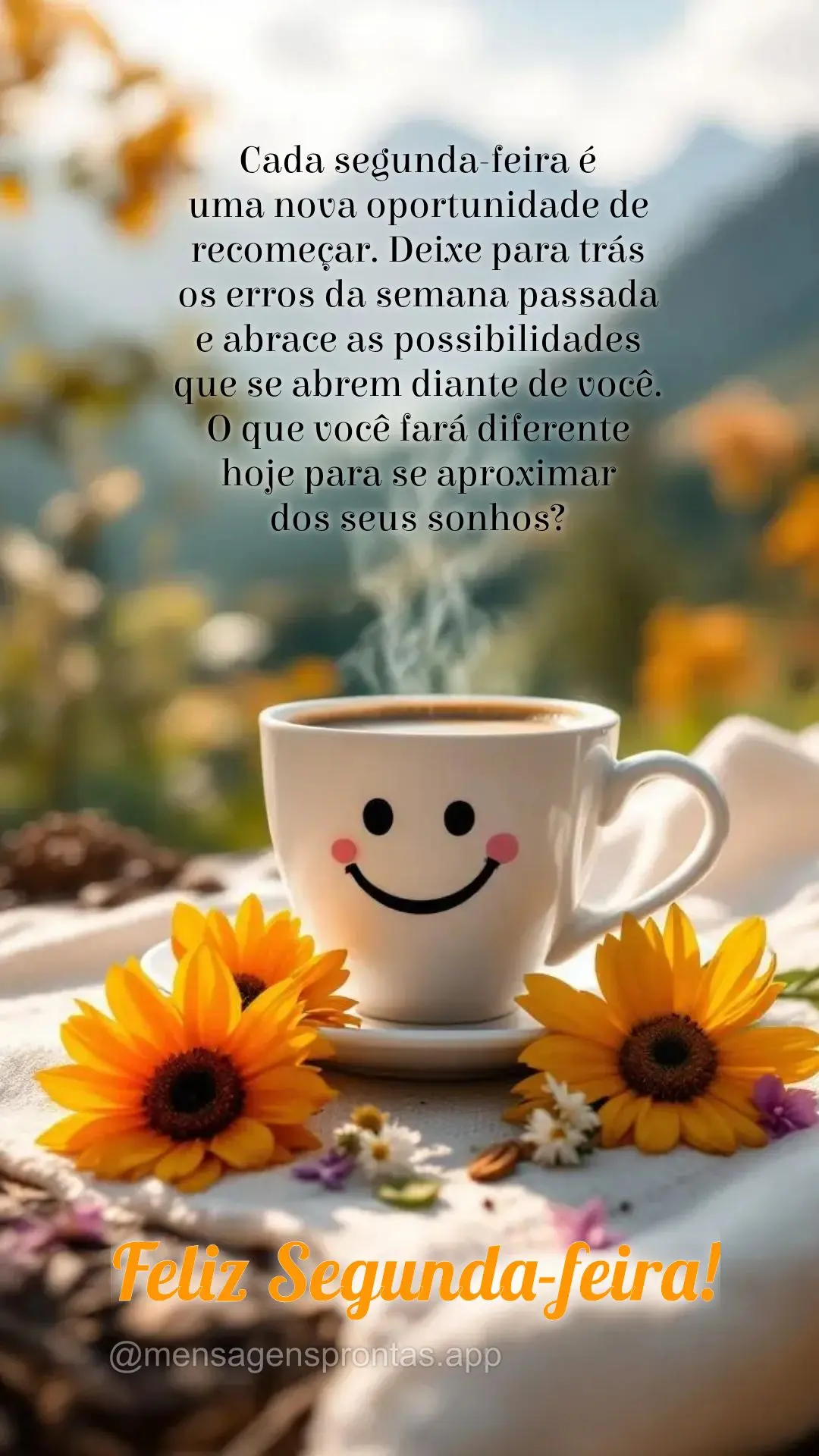 Cada segunda-feira é 
uma nova oportunidade de recomeçar. Deixe para trás os erros da semana passada e abrace as possibilidades que se abrem diante d...
