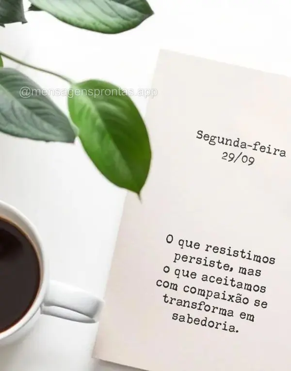 O que resistimos persiste, mas o que aceitamos com compaixão se transforma em sabedoria. Segunda-feira 29/09