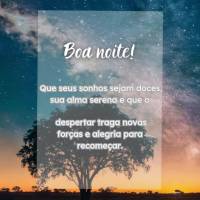 Boa noite!
Que seus sonhos sejam doces, sua alma serena e que o
despertar traga novas forças e alegria para recomeçar.