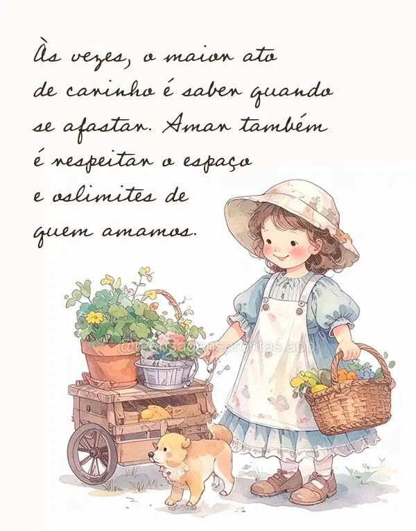 Às vezes, o maior ato de carinho é saber quando se afastar. Amar também é respeitar o espaço e os limites de quem amamos.