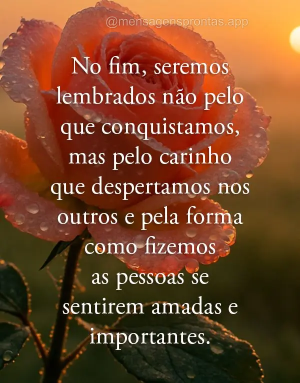 No fim, seremos lembrados não pelo que conquistamos, mas pelo carinho que despertamos nos outros e pela forma como fizemos as pessoas se sentirem amadas...