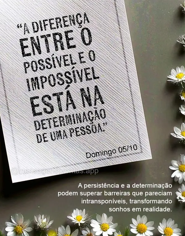 "A diferença entre o possível e o impossível está na determinação de uma pessoa."
A persistência e a determinação podem superar barreiras que p...