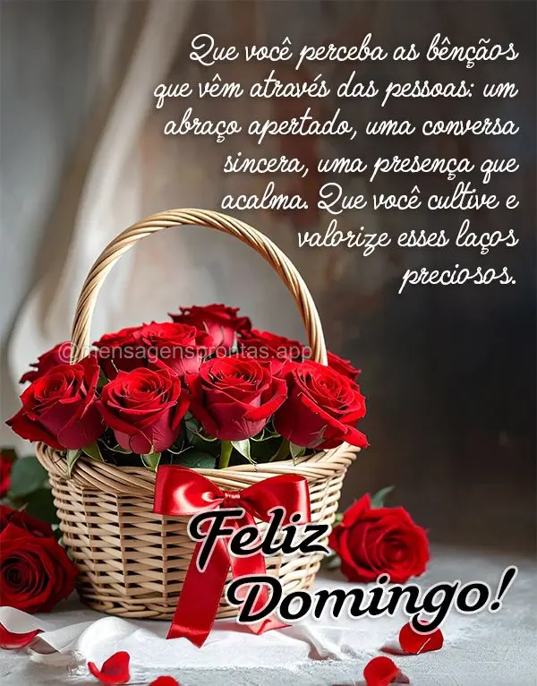 Que você perceba as bênçãos que vêm através das pessoas: um abraço apertado, uma conversa sincera, uma presença que acalma. Somos feitos para viv...