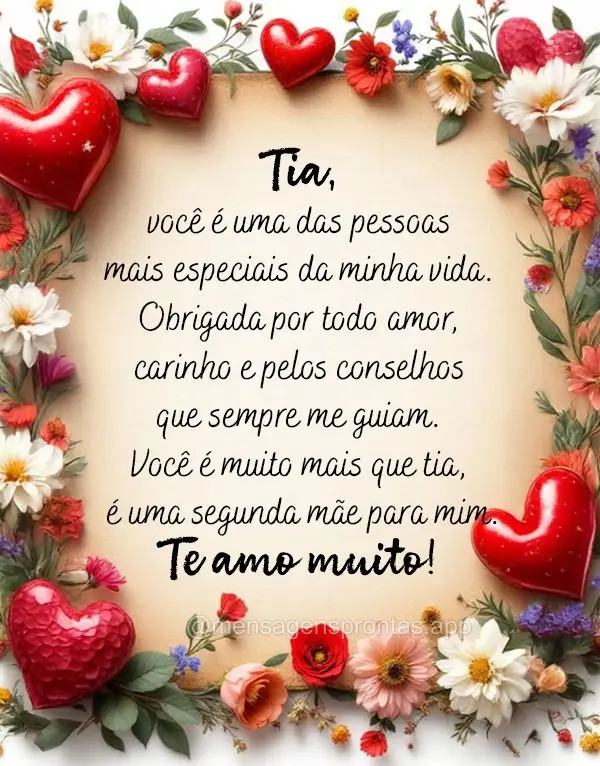 Tia, você é uma das pessoas mais especiais da minha vida. Obrigado por todo amor, carinho e pelos conselhos que sempre me guiam. Você é muito mais qu...