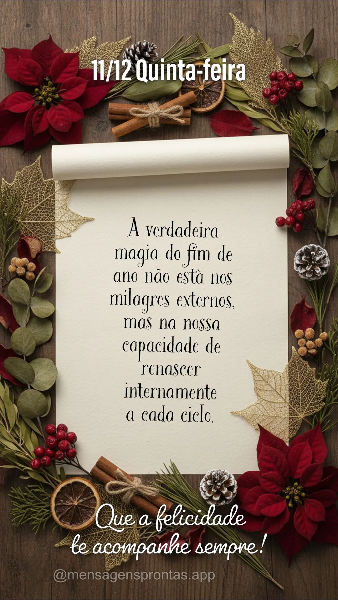 A verdadeira magia do fim de ano não está nos milagres externos, mas na nossa capacidade de renascer internamente a cada ciclo. Que a felicidade te aco...